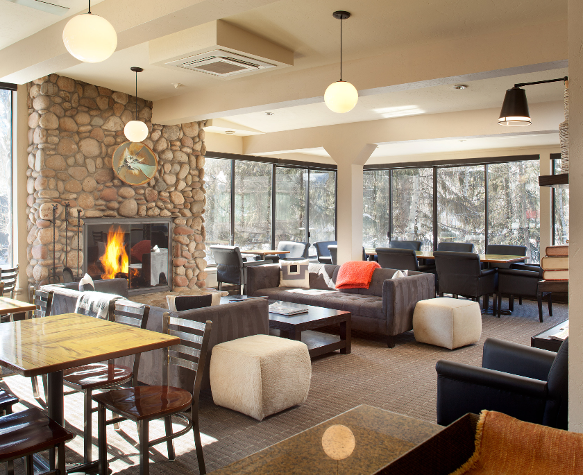 Settle in by the fire in Hotel Aspen's Great Room
