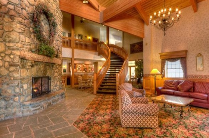 Relax with family & friends by the stone fireplace in the cozy lobby