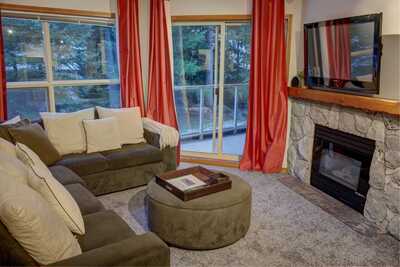Seating area with gas fireplace and cable TV
