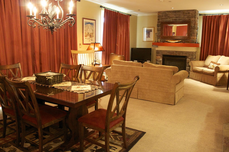 Typical open living area in a 2 bedroom Hearthstone Lodge
