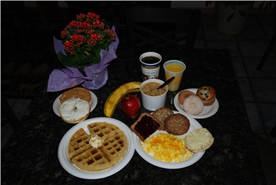 Fuel up with eggs, sausage & self made waffles