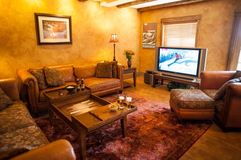 Game and TV Den with Fireplace