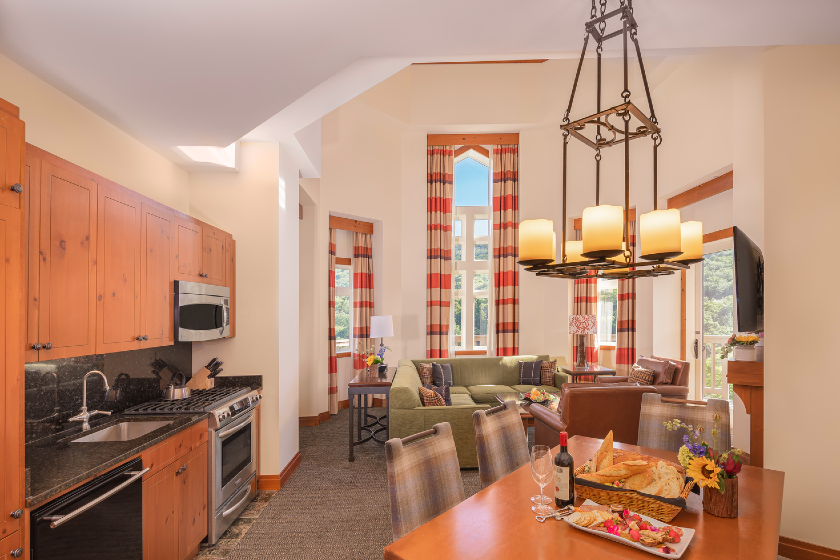 1-, 2-, and 3-bedroom suites feature full kitchen and spacious living area